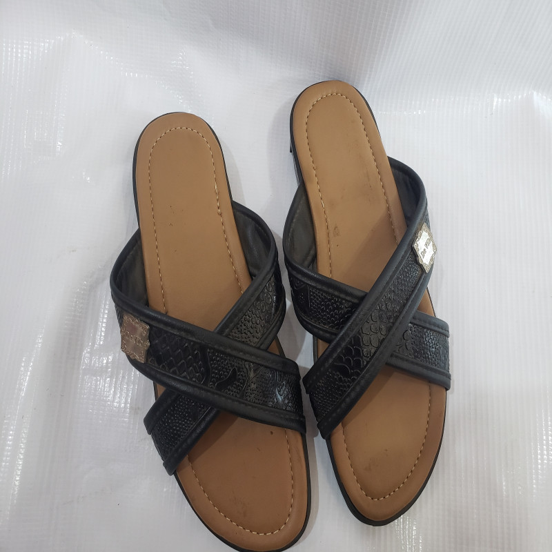 Black Cross-Strap Slippers for Men